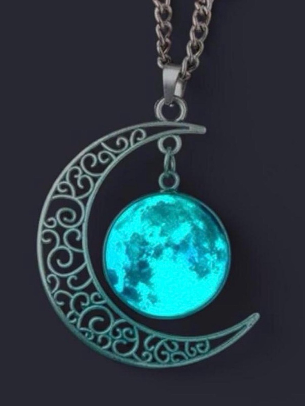 Celestial GLOW IN THE DARK Blue Moon Pendant Necklace 🌙